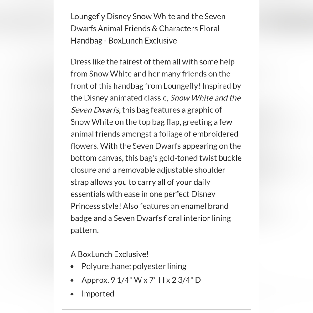 Loungefly Snow White and the Seven Dwarfs Handbag / Crossbody and Cardholder - Picture 4 of 16